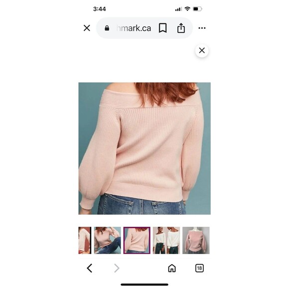 Anthropologie Moth Off The Shoulder Pullover Knit Sweater Balloon Sleeves Pink M - Picture 4 of 14